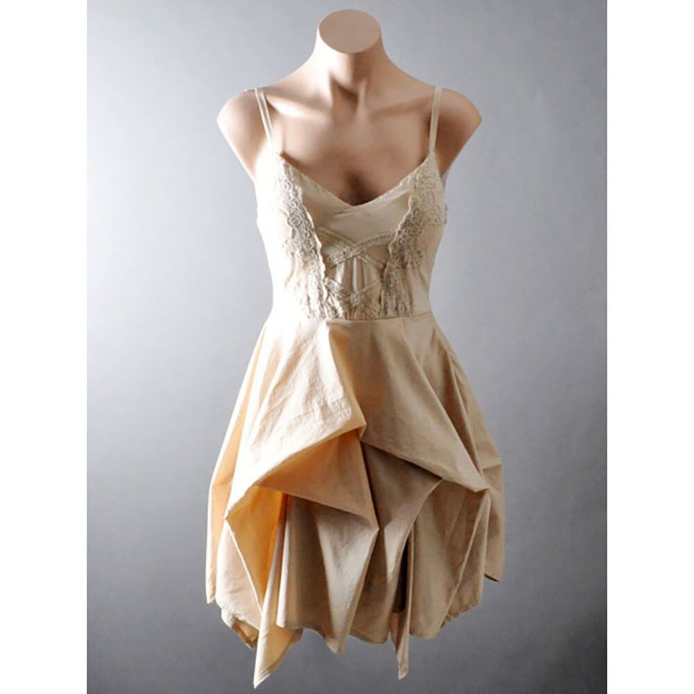 Beige Tan Brown Steampunk Victorian Gothic Western Asymmetric Bustle Dress S M L